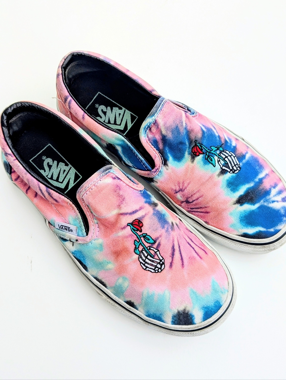 Vans Slip-On Tie Dye Skeleton Rose Sneakers W7.5/M6